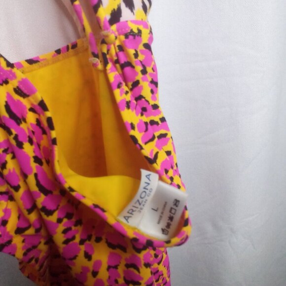 Arizona Jeans Co. Swimsuit L Women One Piece High Cut Animal Print Colorful - Picture 4 of 14